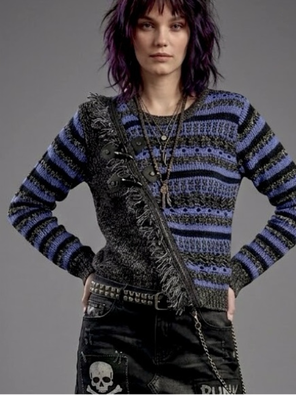 Spanner Sport Metallic Knit Faux Wrap Toggle Sweater Medium | Punk Grunge